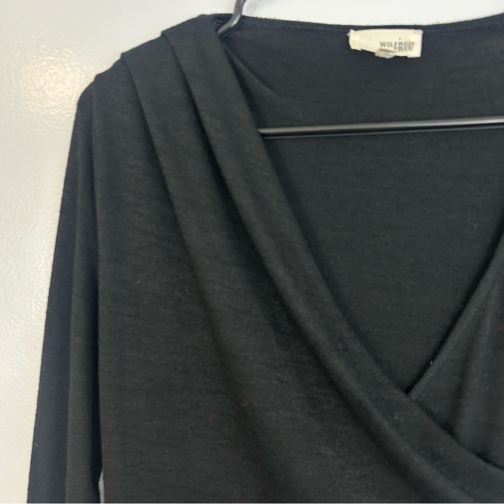 Wilfred Free Aritzia Black Long Sleeve Wrap Ruched Midi Dress Size Small - Picture 4 of 13